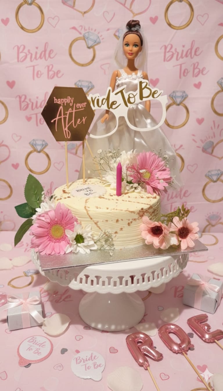 Bride to be celebration cake by Prexa at Cosy Cafe Harleston