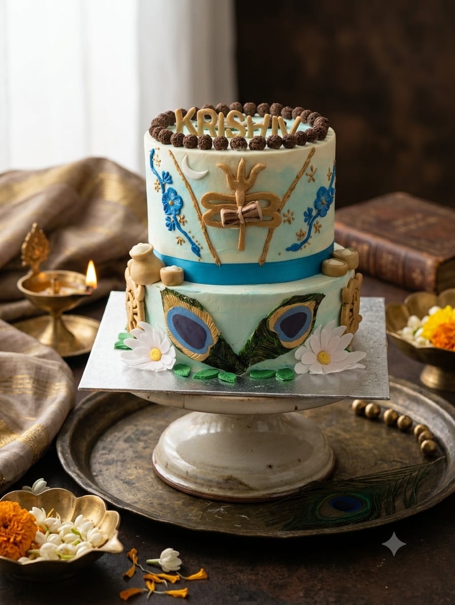 Two tier Janmashtami themed cake by Prexa at Cosy Cafe Harleston