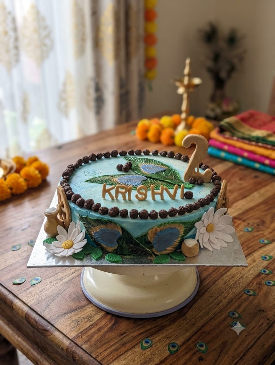 Krishna Janmashtami themed cake by Prexa at Cosy Cafe Harleston