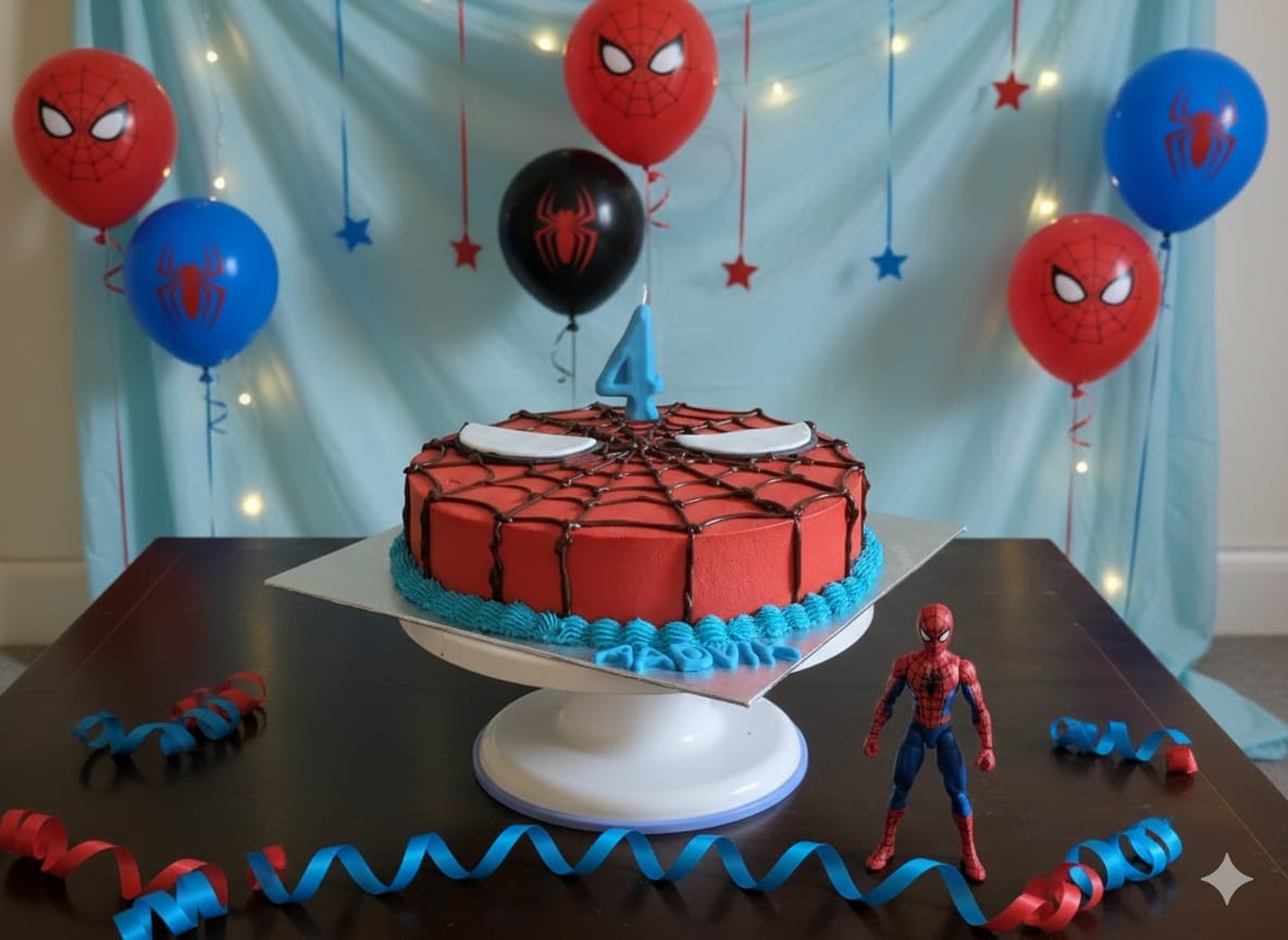 Spider-Man themed birthday cake by Prexa at Cosy Cafe Harleston